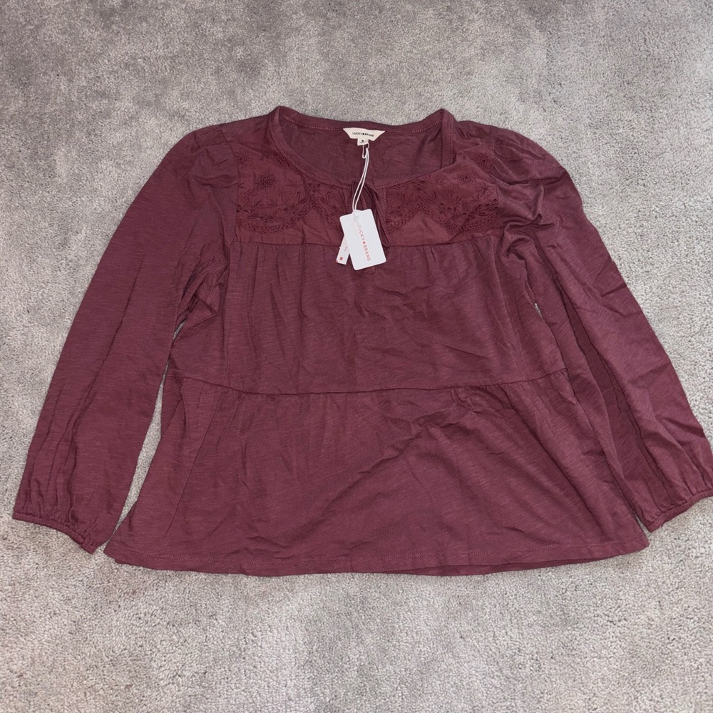 ♥️NWT Lucky Brand Embroidered Long Sleeve Top